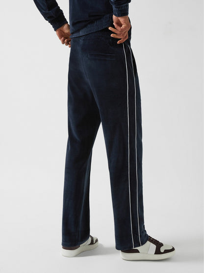 Reiss Best Seller - Velour Jogger With Piping in Navy