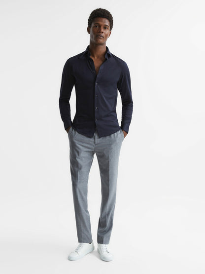 Reiss Deal - Cotton-Blend Jersey Cutaway-Collar Shirt in Navy