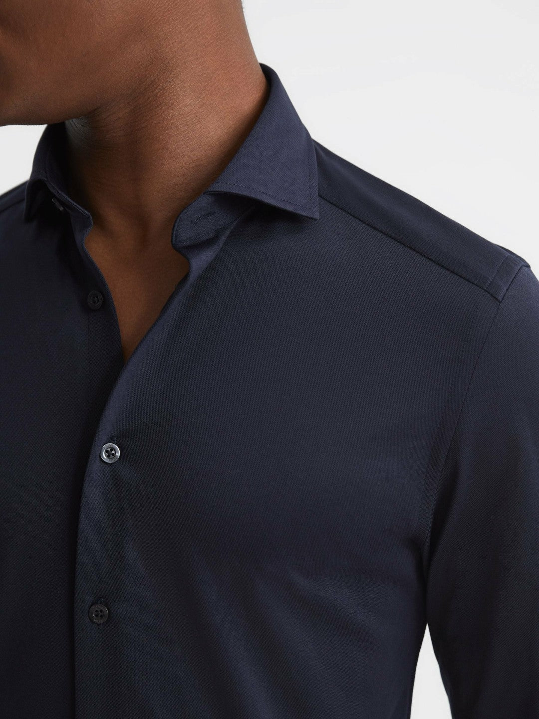 Reiss Deal - Cotton-Blend Jersey Cutaway-Collar Shirt in Navy