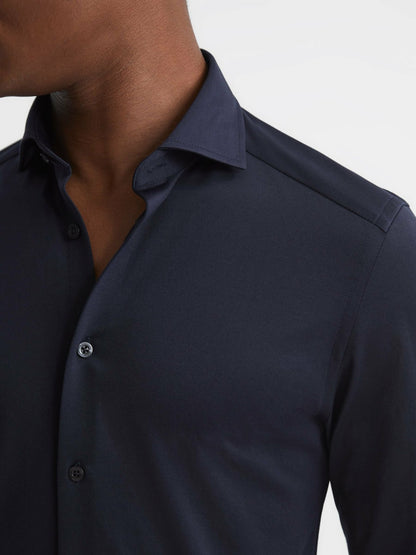 Reiss Deal - Cotton-Blend Jersey Cutaway-Collar Shirt in Navy