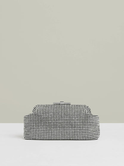 Reiss Popular Choice - Embellished Clutch Bag in Silver