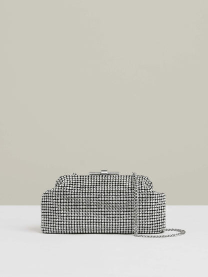 Reiss Popular Choice - Embellished Clutch Bag in Silver