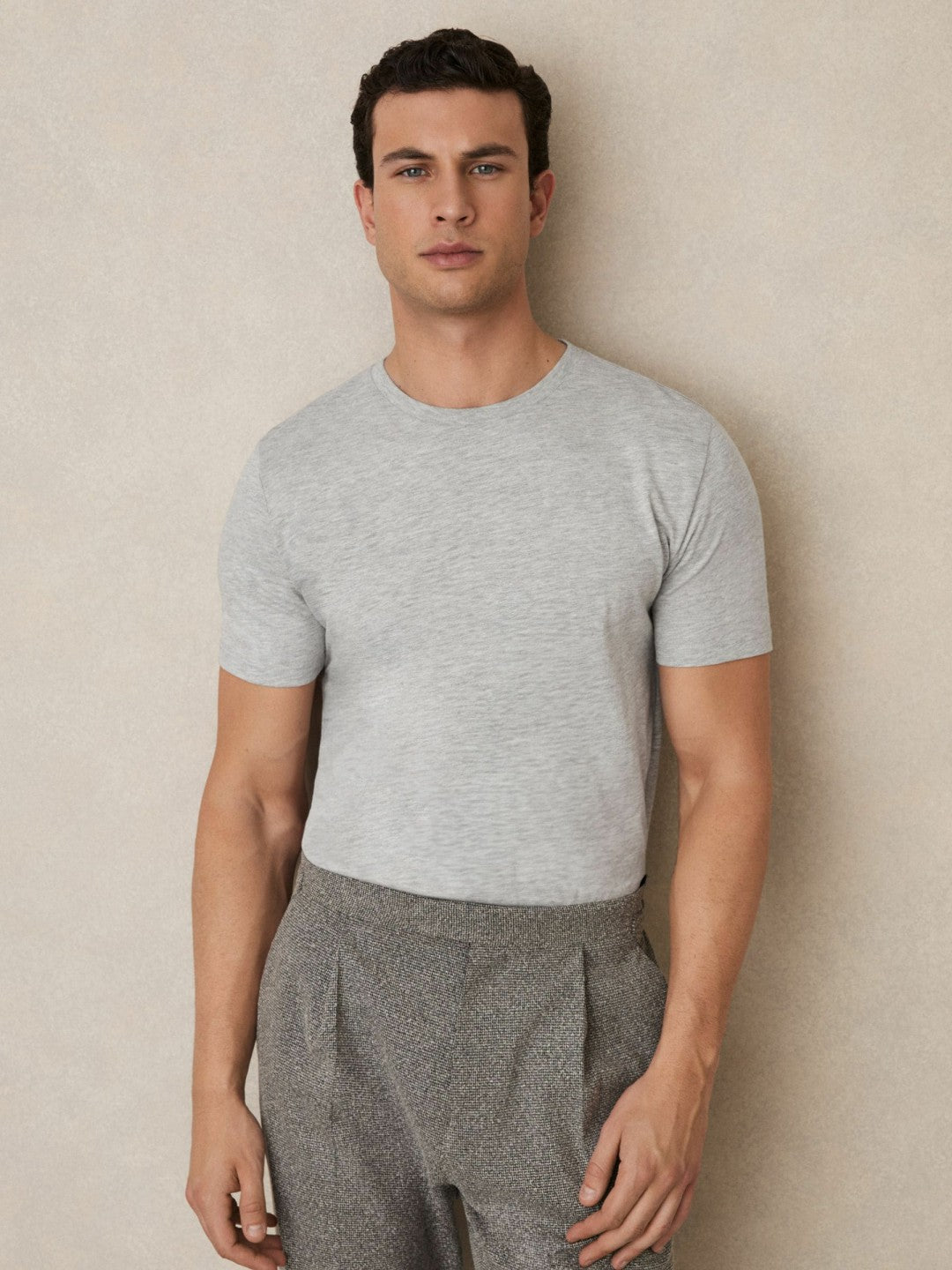 Reiss Cotton Crew Neck T-Shirt in Grey Marl