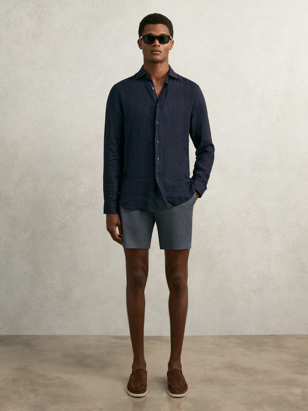 Reiss Offer - Short Length Casual Chino Shorts in Airforce Blue
