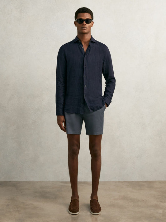 Reiss Offer - Short Length Casual Chino Shorts in Airforce Blue