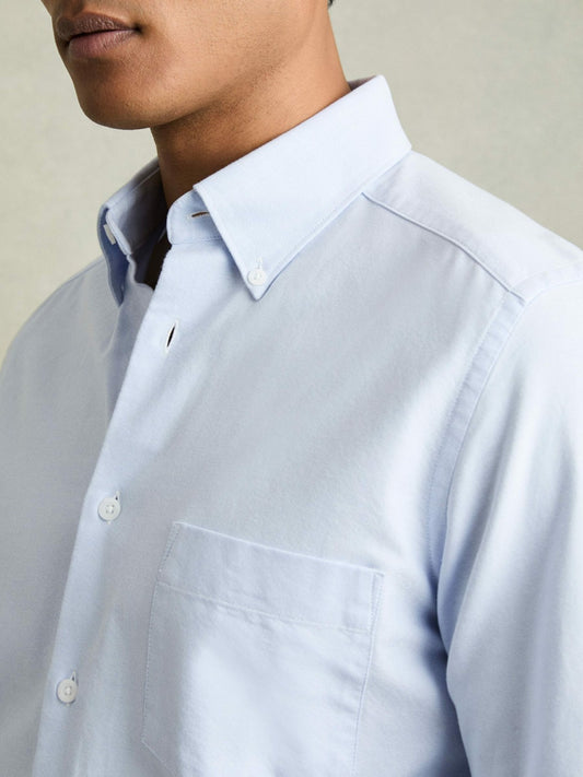 Reiss Sale - Slim-Fit Button-Down Collar Cotton Oxford Shirt in Soft Blue