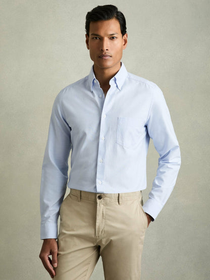 Reiss Slim-Fit Button-Down Collar Cotton Oxford Shirt in Soft Blue