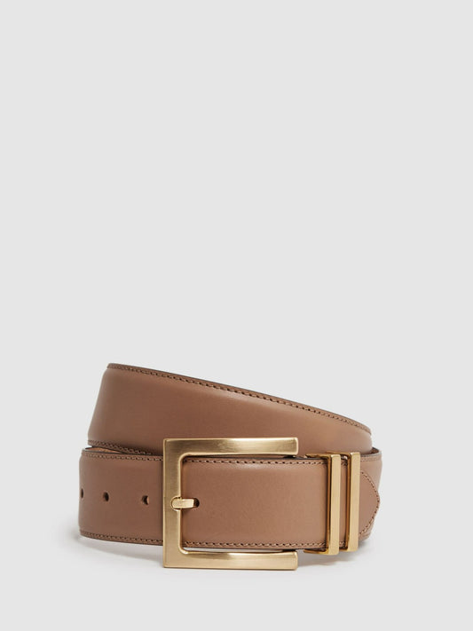 Reiss Savings - Leather Square Buckle Belt in Camel/Taupe