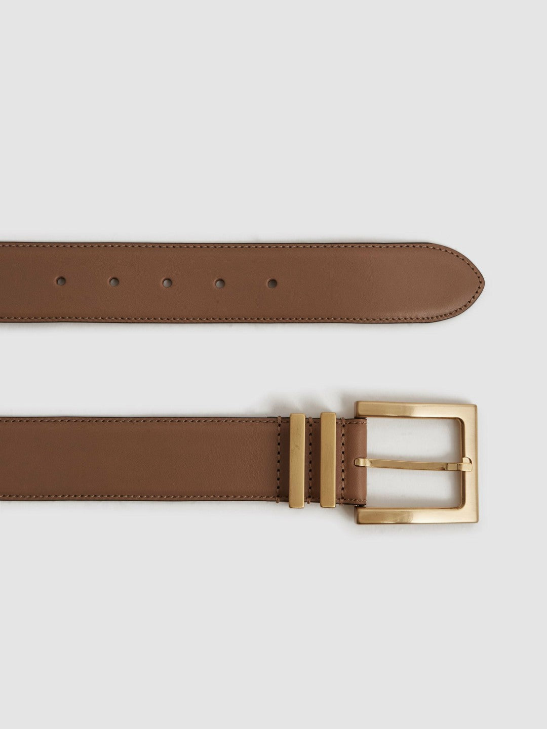 Reiss Savings - Leather Square Buckle Belt in Camel/Taupe