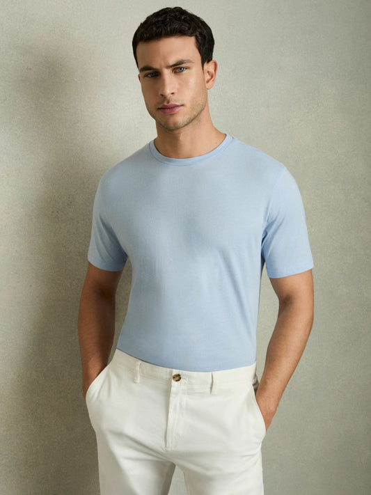 Reiss Deal - Cotton Crew Neck T-Shirt in Soft Blue
