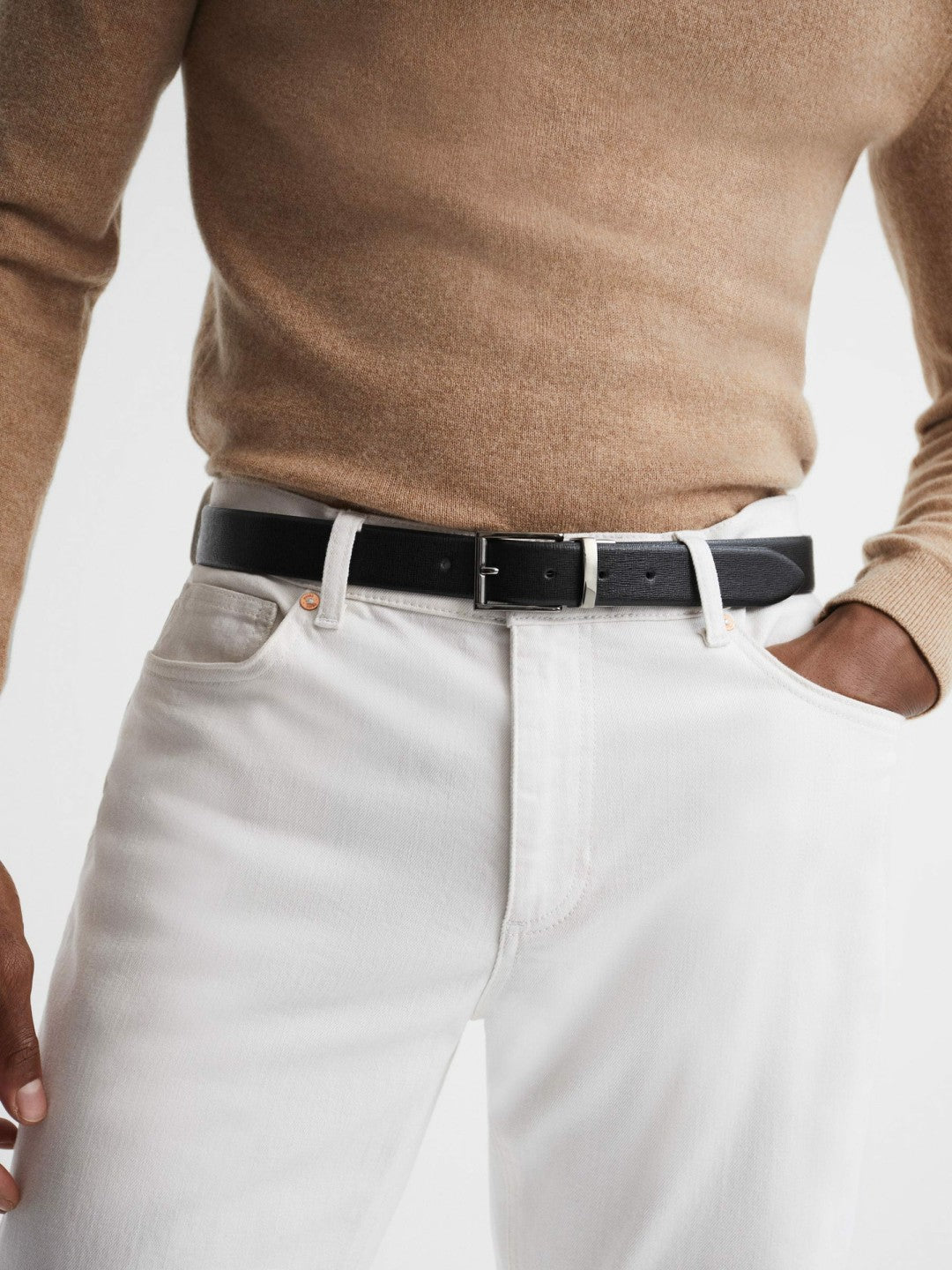 Reiss Sale - Reversible Leather Belt in Black/Dark Brown