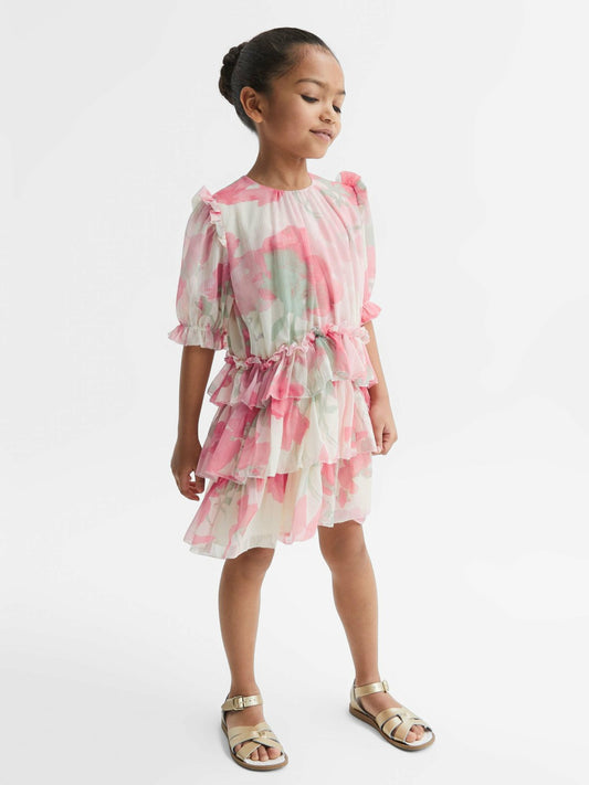 Reiss Affordable - 4-9 yrs Printed Tiered Dress in Pink Print