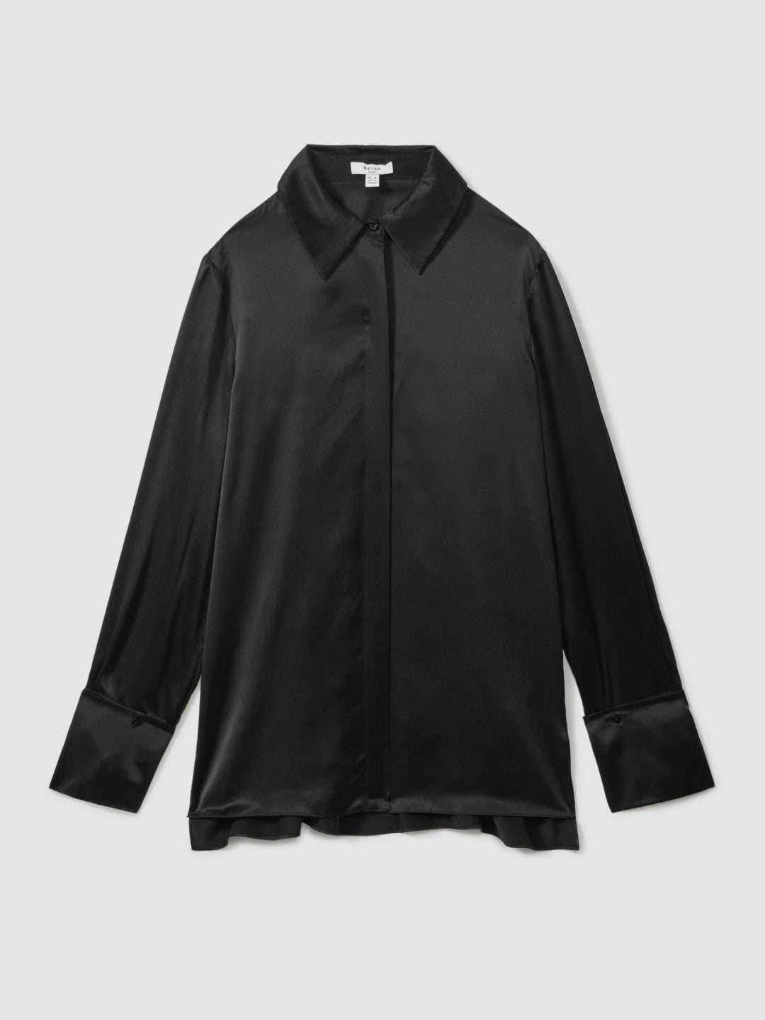 Reiss Popular Choice - Petite Silk Double-Cuff Button-Through Shirt in Black