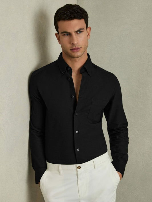 Reiss Value - Slim-Fit Button-Down Collar Cotton Oxford Shirt in Black