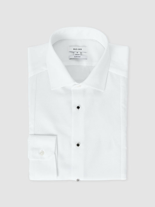 Reiss Offer - Slim Fit Cotton Marcella Tuxedo Shirt in White