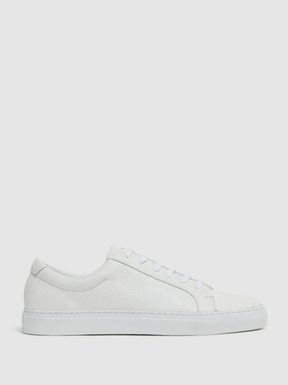 Reiss Deal - Tumbled-Leather Low-Top Trainers in White