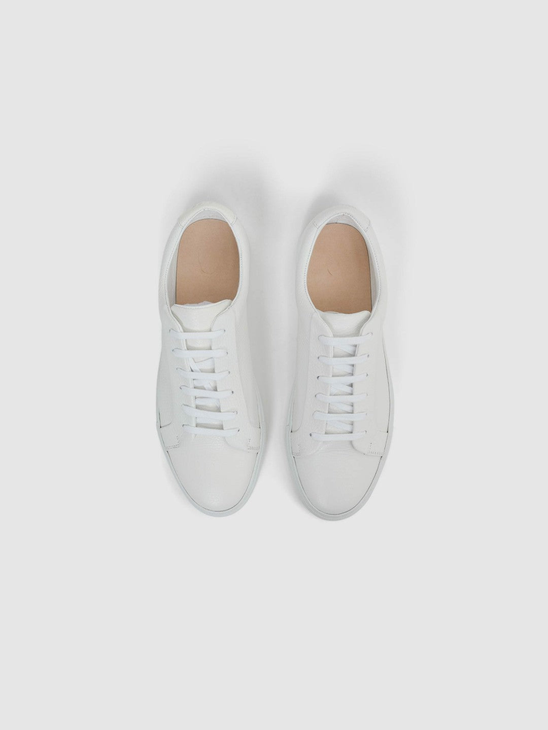 Reiss Deal - Tumbled-Leather Low-Top Trainers in White