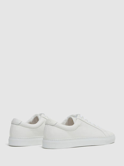 Reiss Deal - Tumbled-Leather Low-Top Trainers in White