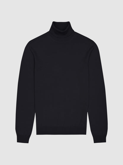 Reiss Value - Slim Fit Merino Wool Roll Neck Jumper in Navy