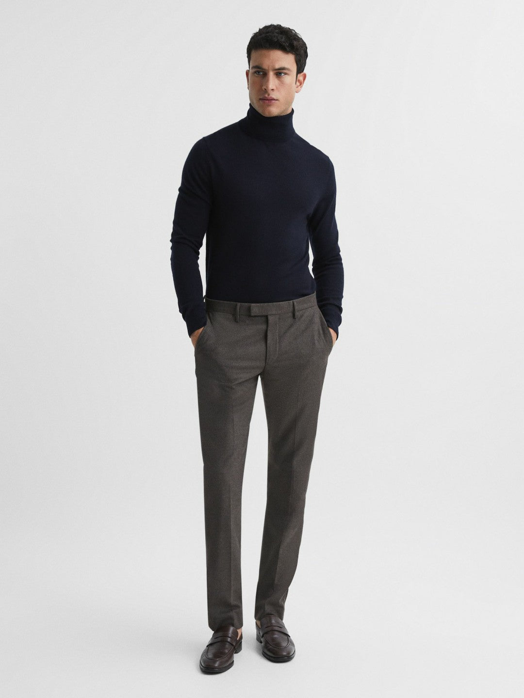 Reiss Value - Slim Fit Merino Wool Roll Neck Jumper in Navy