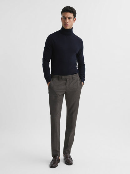 Reiss Value - Slim Fit Merino Wool Roll Neck Jumper in Navy