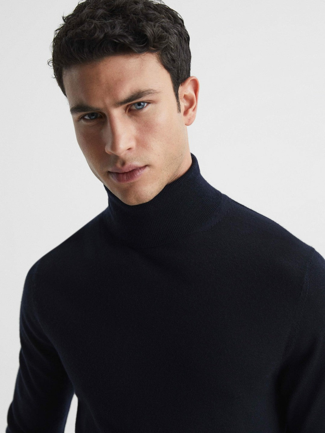 Reiss Value - Slim Fit Merino Wool Roll Neck Jumper in Navy