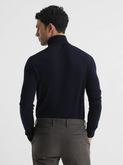 Reiss Value - Slim Fit Merino Wool Roll Neck Jumper in Navy