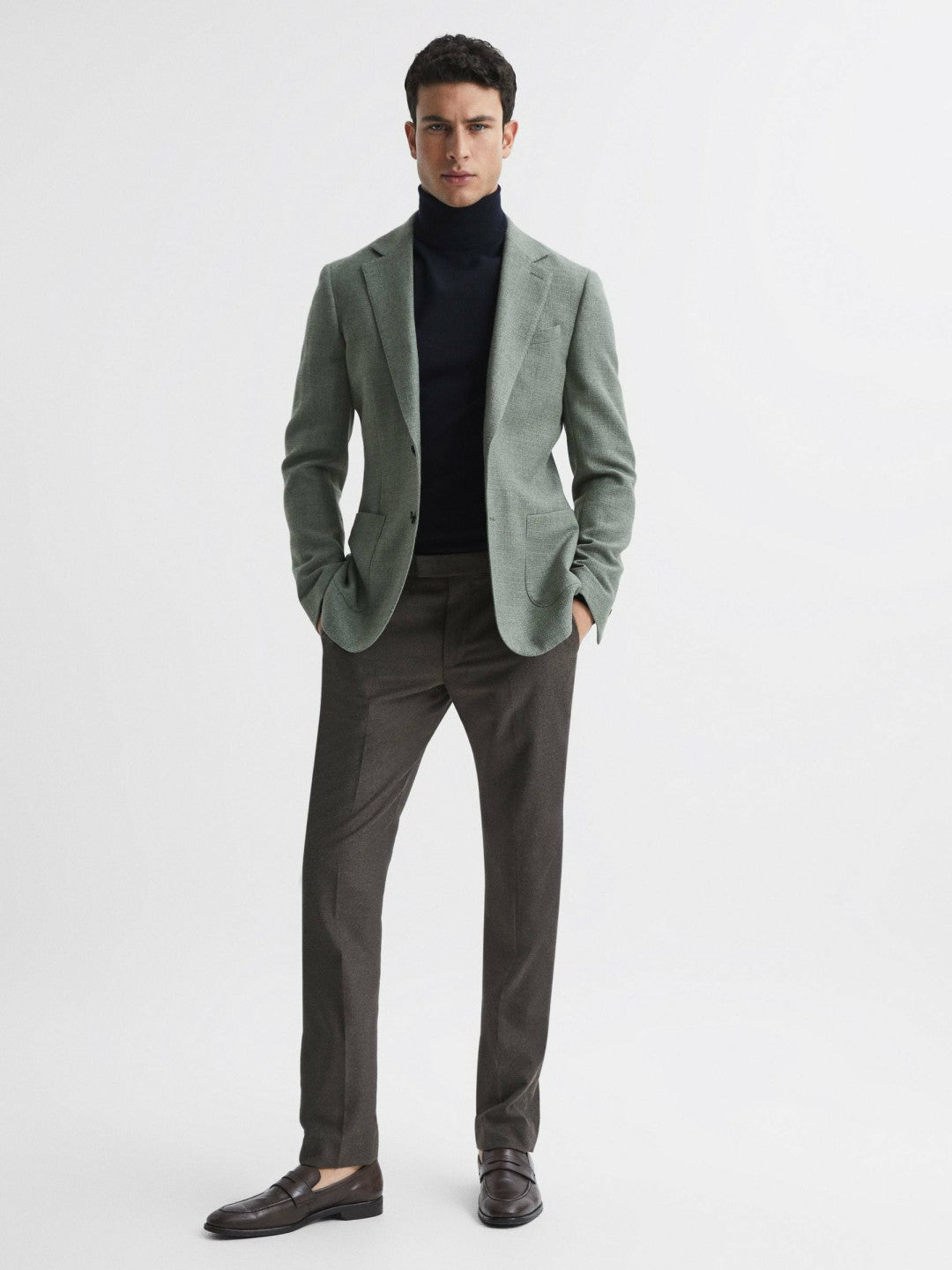 Reiss Value - Slim Fit Merino Wool Roll Neck Jumper in Navy