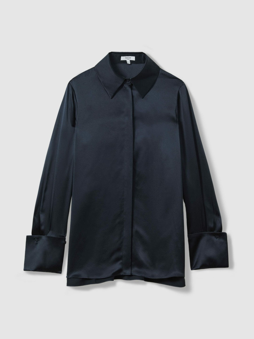 Reiss Affordable - Silk Double-Cuff Button-Through Shirt in Navy