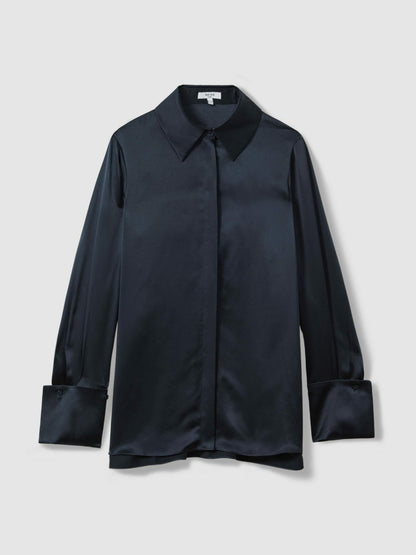 Reiss Affordable - Silk Double-Cuff Button-Through Shirt in Navy