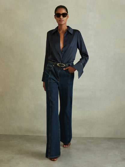 Reiss Affordable - Silk Double-Cuff Button-Through Shirt in Navy