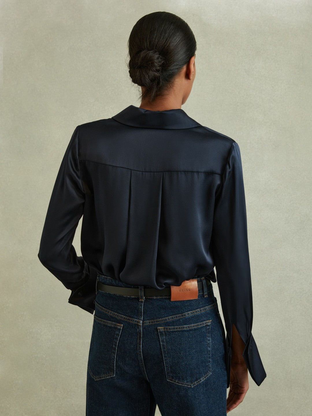 Reiss Affordable - Silk Double-Cuff Button-Through Shirt in Navy