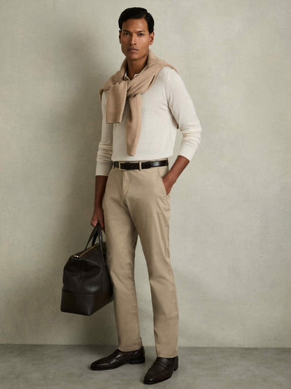 Reiss Deal - Slim Fit Washed Cotton Blend Chinos in Stone