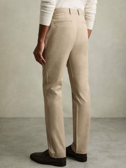 Reiss Deal - Slim Fit Washed Cotton Blend Chinos in Stone