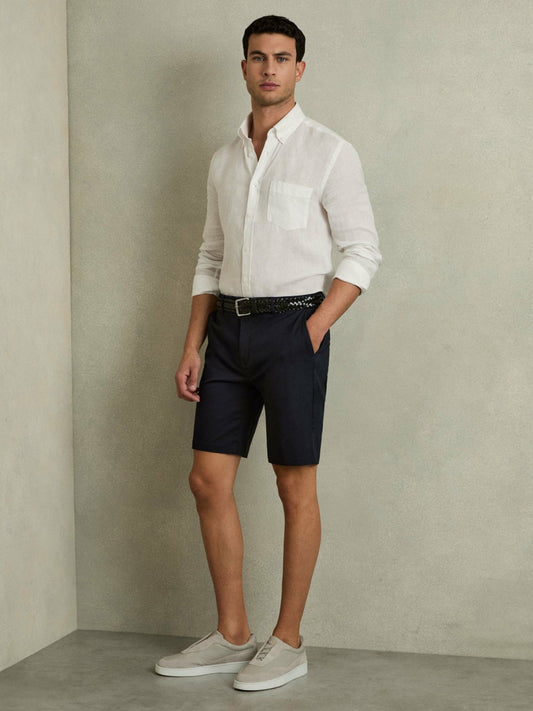Reiss Best Seller - Cotton Chino Shorts with Stretch in Navy