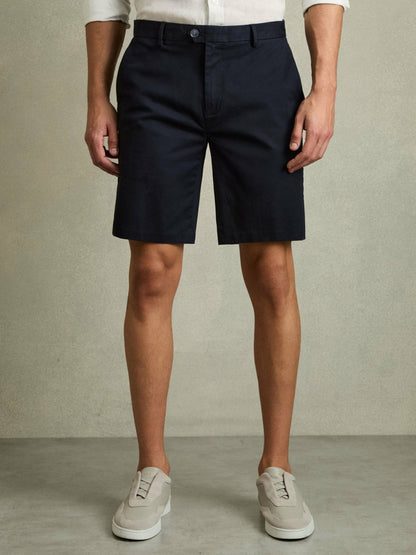 Reiss Best Seller - Cotton Chino Shorts with Stretch in Navy