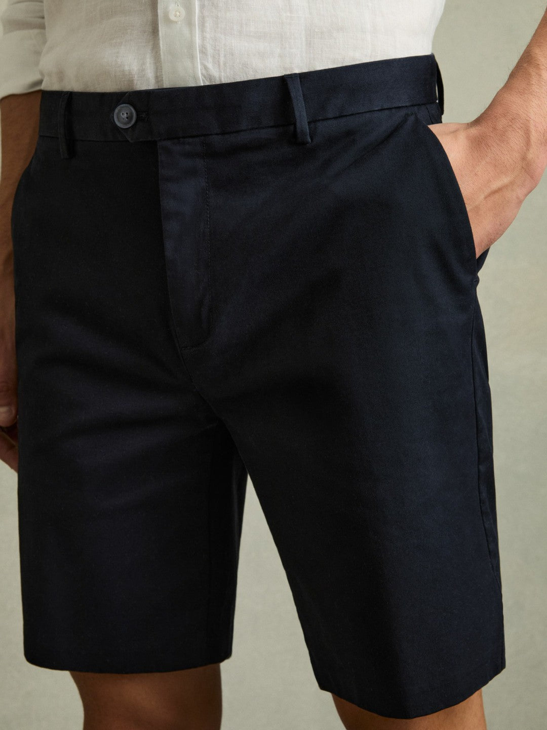 Reiss Best Seller - Cotton Chino Shorts with Stretch in Navy