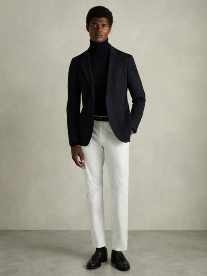 Reiss Affordable - Slim Fit Washed Cotton Blend Chinos in White