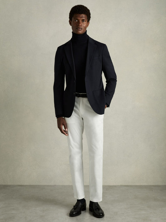 Reiss Affordable - Slim Fit Washed Cotton Blend Chinos in White