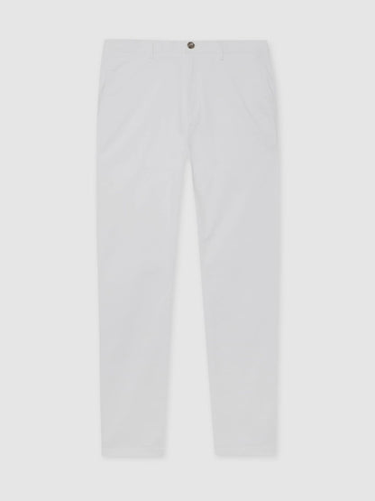 Reiss Affordable - Slim Fit Washed Cotton Blend Chinos in White