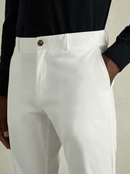 Reiss Affordable - Slim Fit Washed Cotton Blend Chinos in White