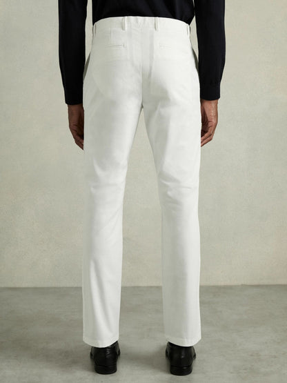 Reiss Affordable - Slim Fit Washed Cotton Blend Chinos in White