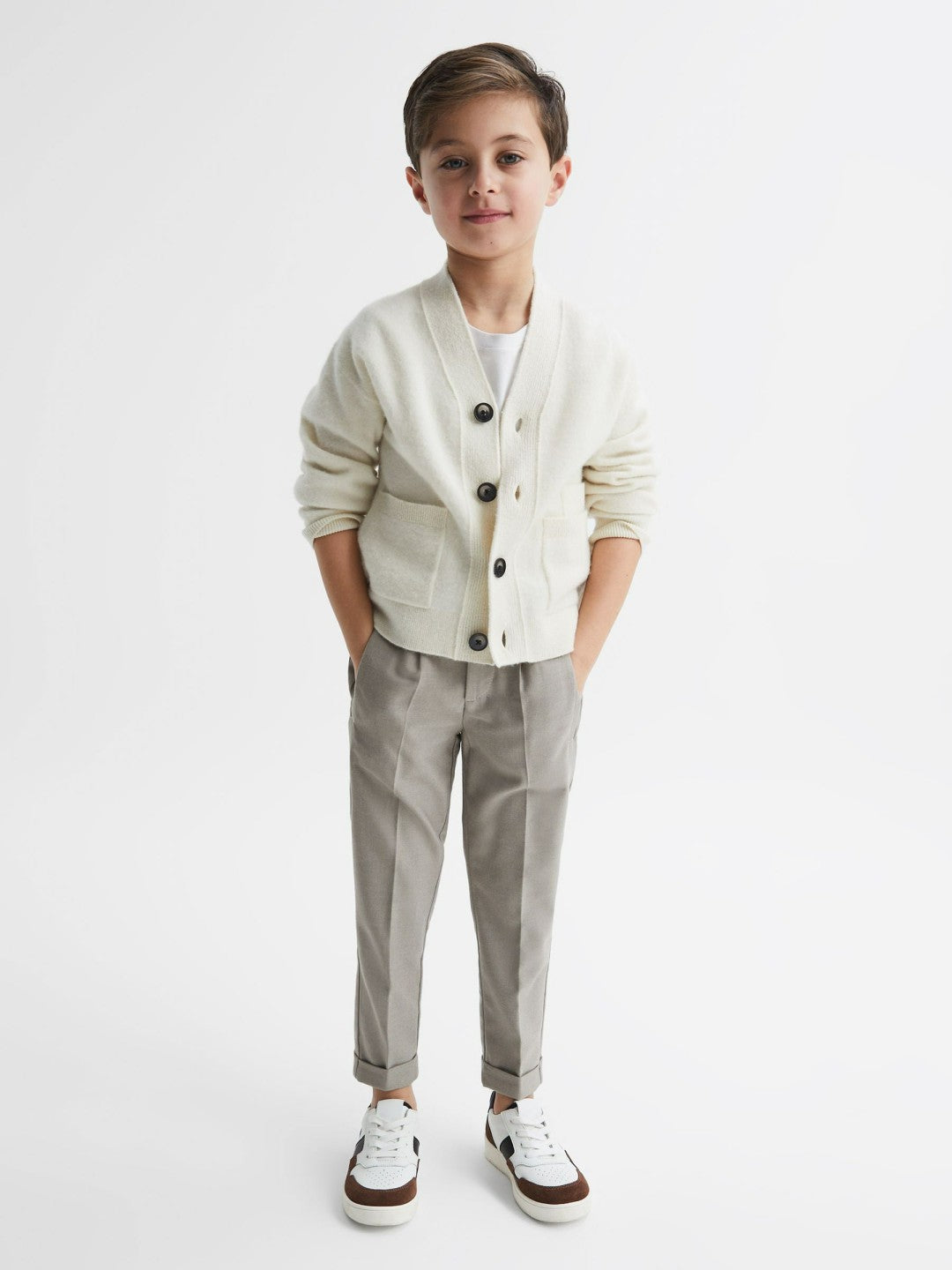 Reiss Featured - 9-14 yrs Relaxed Elasticated Trousers with Turn-Ups in Taupe