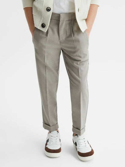 Reiss Featured - 9-14 yrs Relaxed Elasticated Trousers with Turn-Ups in Taupe