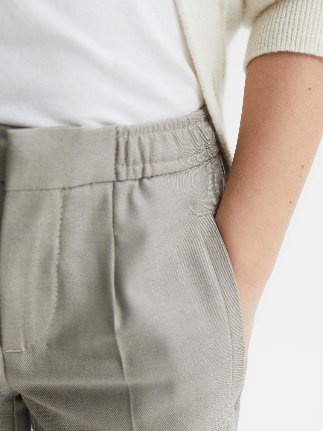 Reiss Featured - 9-14 yrs Relaxed Elasticated Trousers with Turn-Ups in Taupe