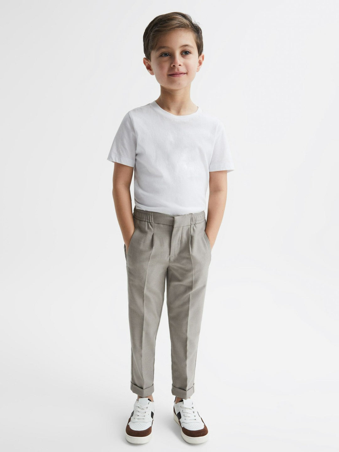 Reiss Featured - 9-14 yrs Relaxed Elasticated Trousers with Turn-Ups in Taupe