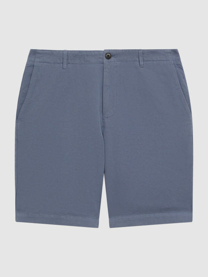 Reiss Best Seller - Cotton-Linen Blend Shorts in Airforce Blue