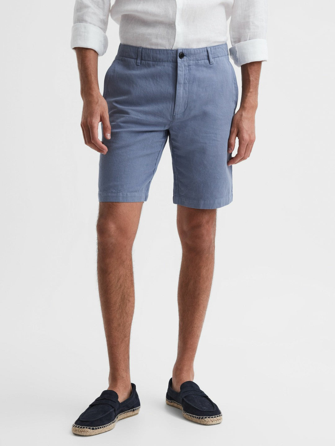 Reiss Best Seller - Cotton-Linen Blend Shorts in Airforce Blue