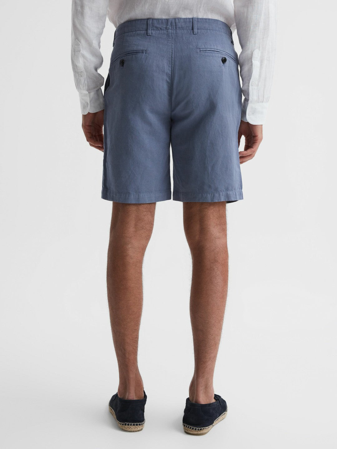 Reiss Best Seller - Cotton-Linen Blend Shorts in Airforce Blue