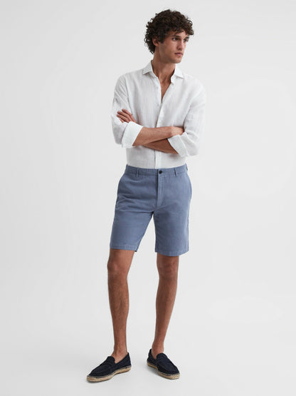 Reiss Best Seller - Cotton-Linen Blend Shorts in Airforce Blue